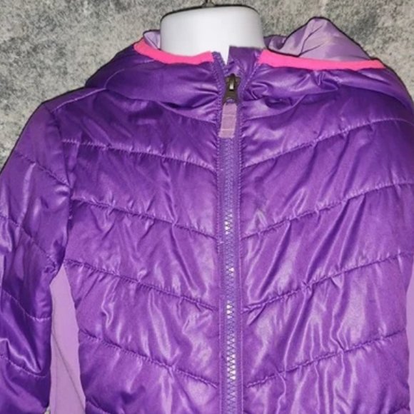 Children's Faded Glory 7-8 Puffy Coat/Jacket Purple Pink Hood & Zipper Pocket's. - Picture 8 of 14